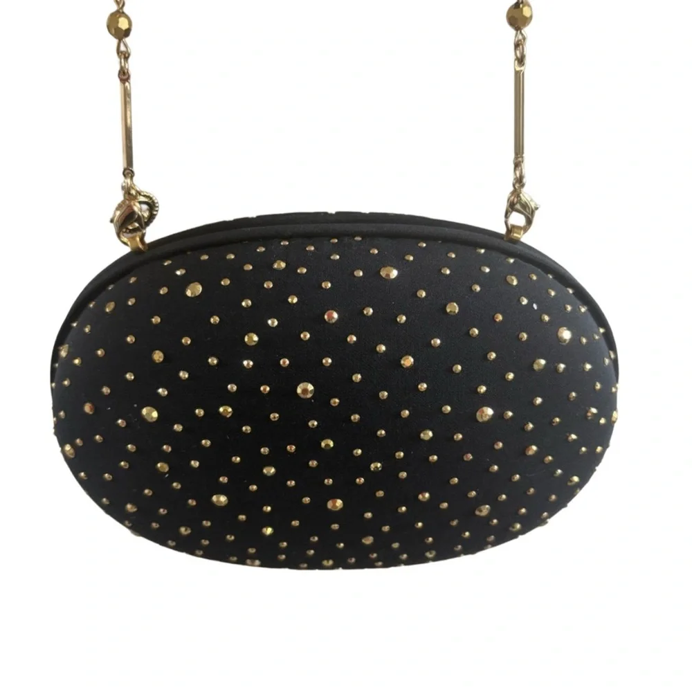 St.John |Vintage black hard cover evening shoulder bag with gold beading | NWOT